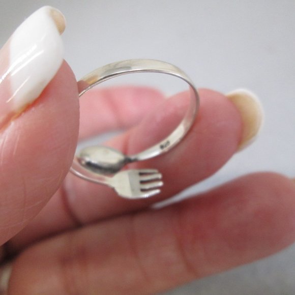 Sterling Silver Small Fork and Spoon Ring>Cutlery Ring,Cook Ring,Chefs Ring - Picture 7 of 7